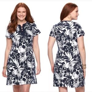 Chaps Tropical Print T-Shirt Dress in Navy And White Women’s Size Large Petite